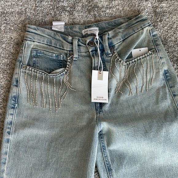 Good American Good 90’s Diamond Fringe Relaxed Jeans 0 25 NWT - Picture 2 of 4
